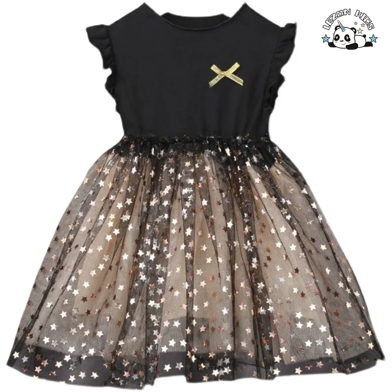 LEZONKIDS - Wholesale Crewneck Casual Girls Dresses Nice Sparkling Tutu Dress for Birthday Gift